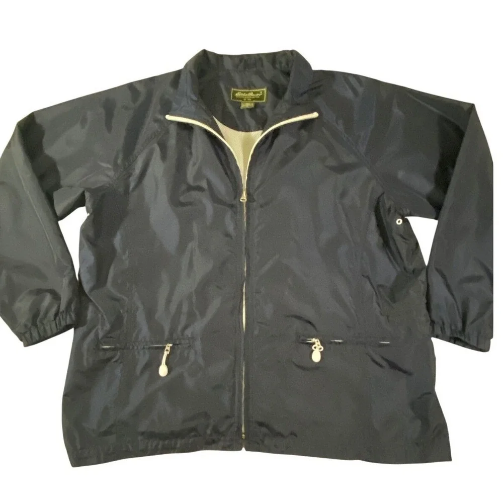 Eddie Bauer Mens Navy Blue Ripstop Windbreaker‎ Jacket Mesh Lined XL 22512111